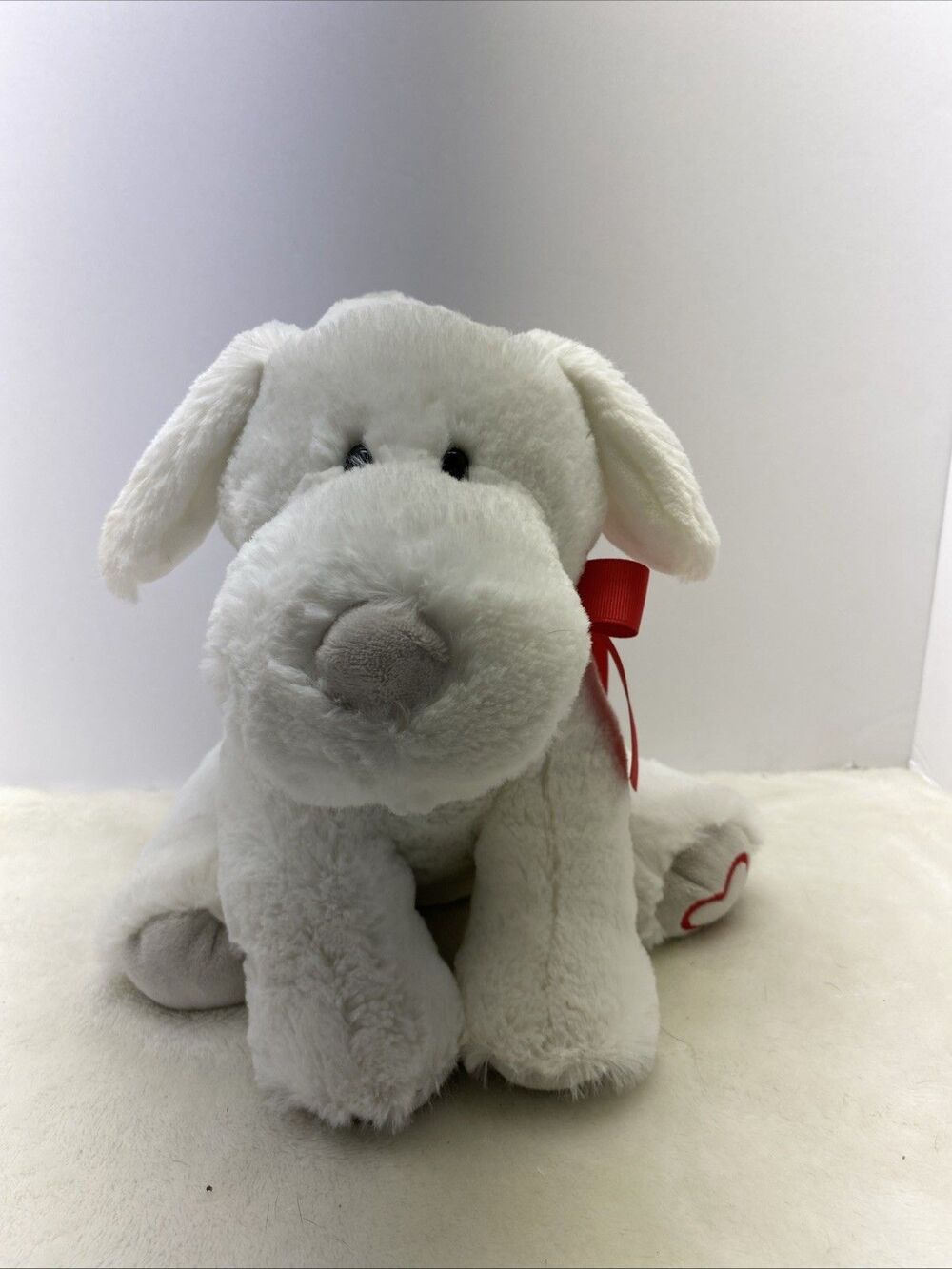 Aurora World Skye White Puppy Plush 10" Stuffed Animal Red Heart Love Valentine